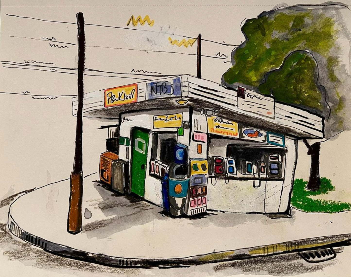 "Imaginary ATX: Corner Store" (9 x 12 in)